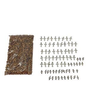 78 Pendants Olive Wood Beads Cross Mixed Silver Tone Jesus Christian Catholic